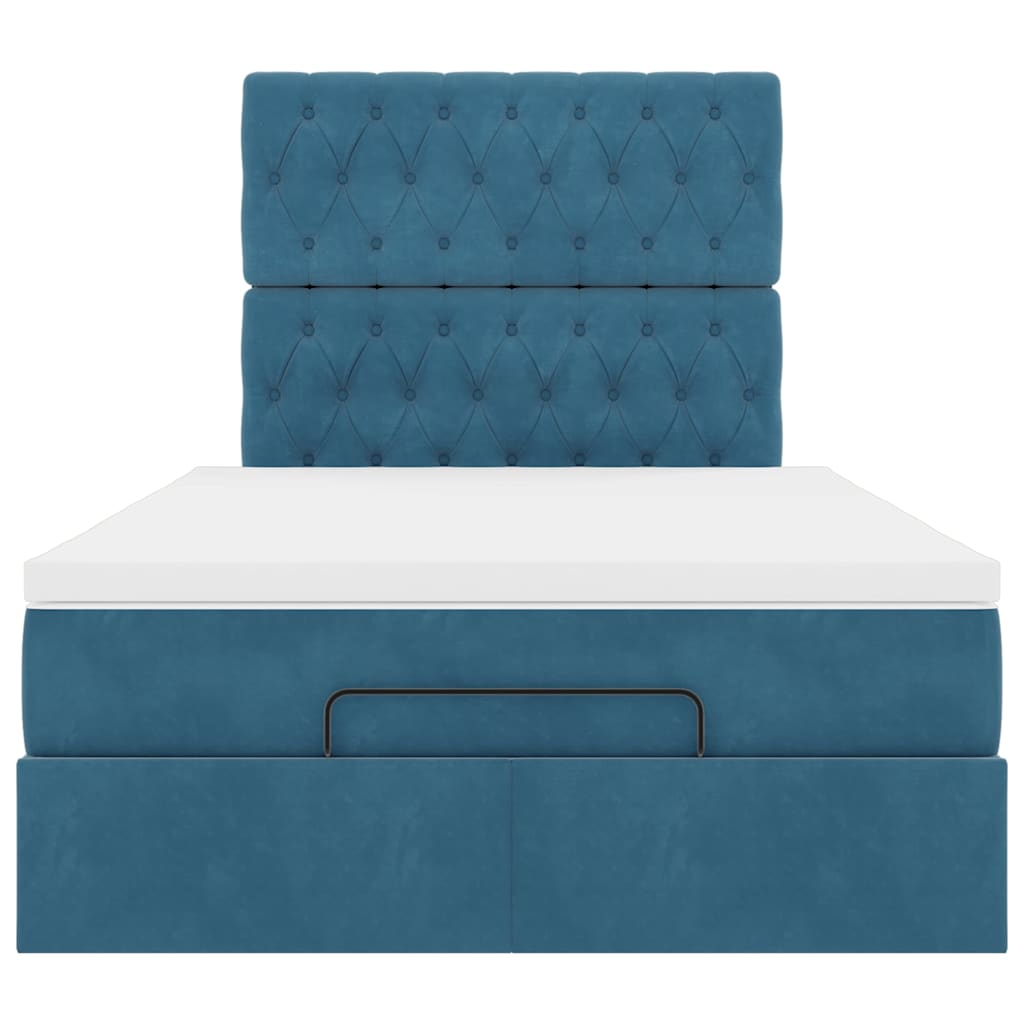 Cadre de lit ottoman avec matelas bleu foncé 120x200 cm velours