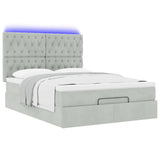 Cadre de lit ottoman et matelas gris clair 140x190 velours