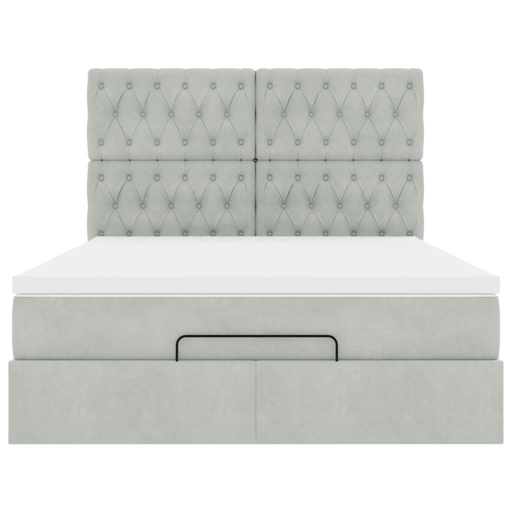 Cadre de lit ottoman et matelas gris clair 140x190 velours