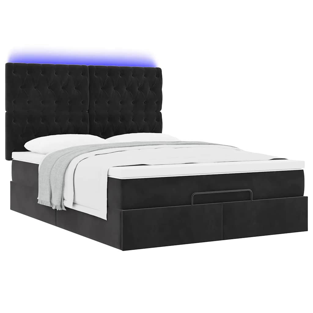 Cadre de lit ottoman avec matelas noir 140x190 cm velours