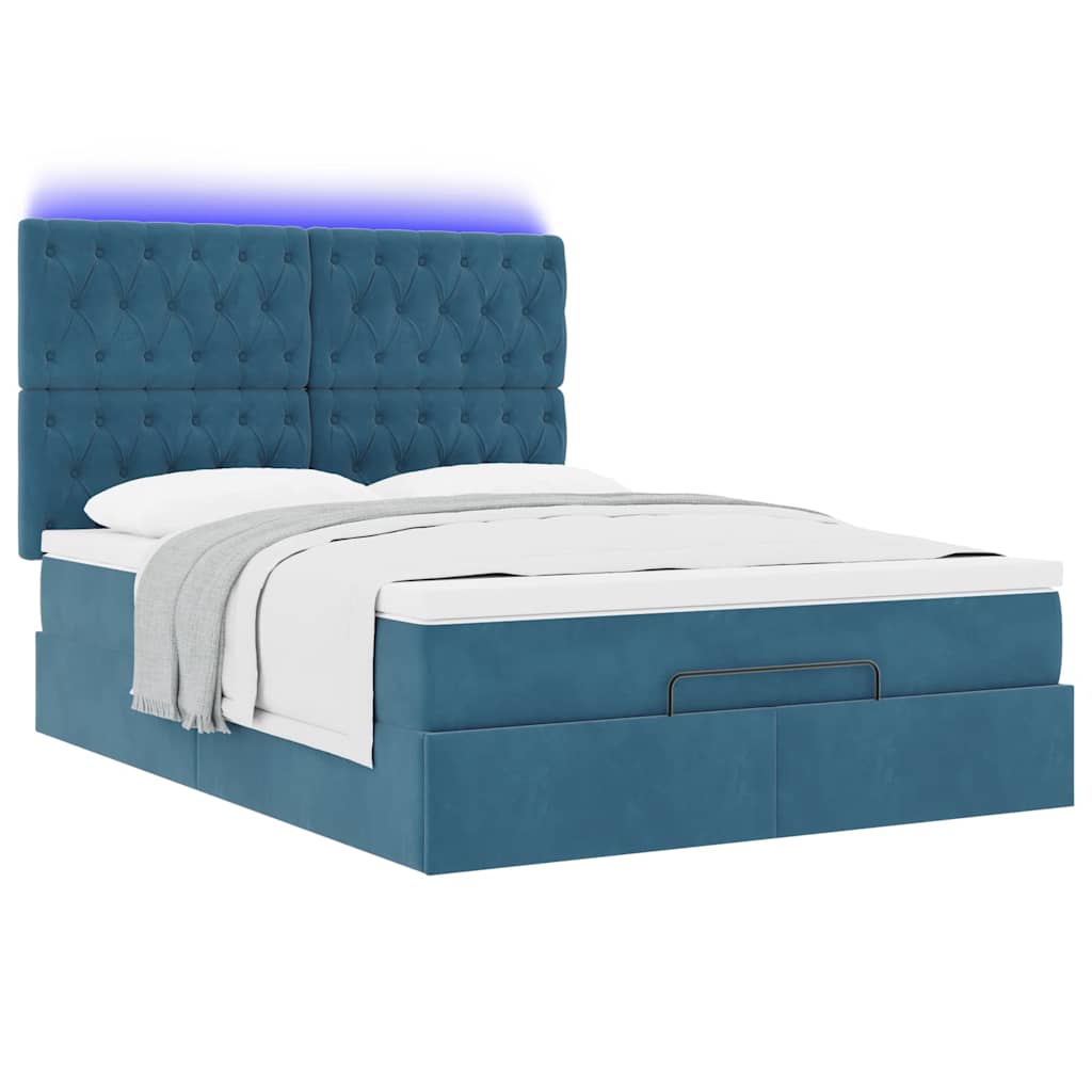 Cadre de lit ottoman avec matelas bleu foncé 140x190 cm velours