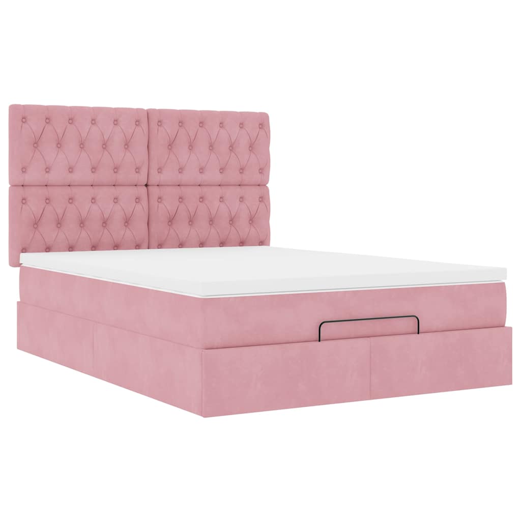 Cadre de lit ottoman avec matelas rose 140x190 cm velours