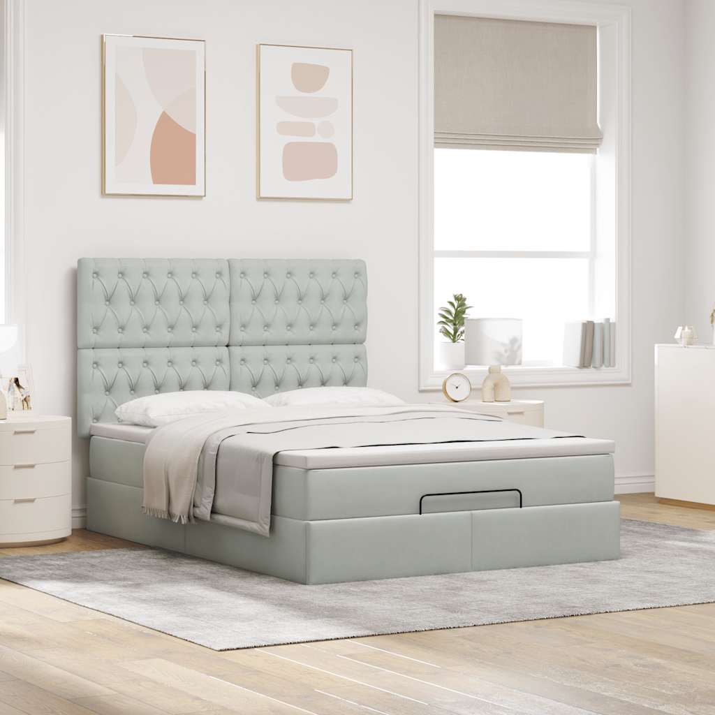 Cadre de lit ottoman avec matelas gris clair 140x200 cm velours