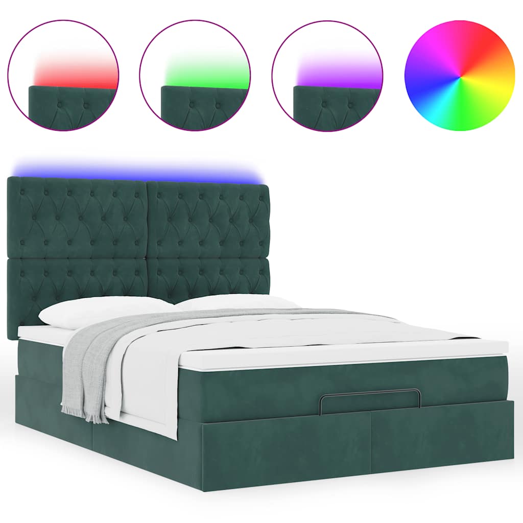 Cadre de lit ottoman avec matelas vert foncé 140x200 cm velours