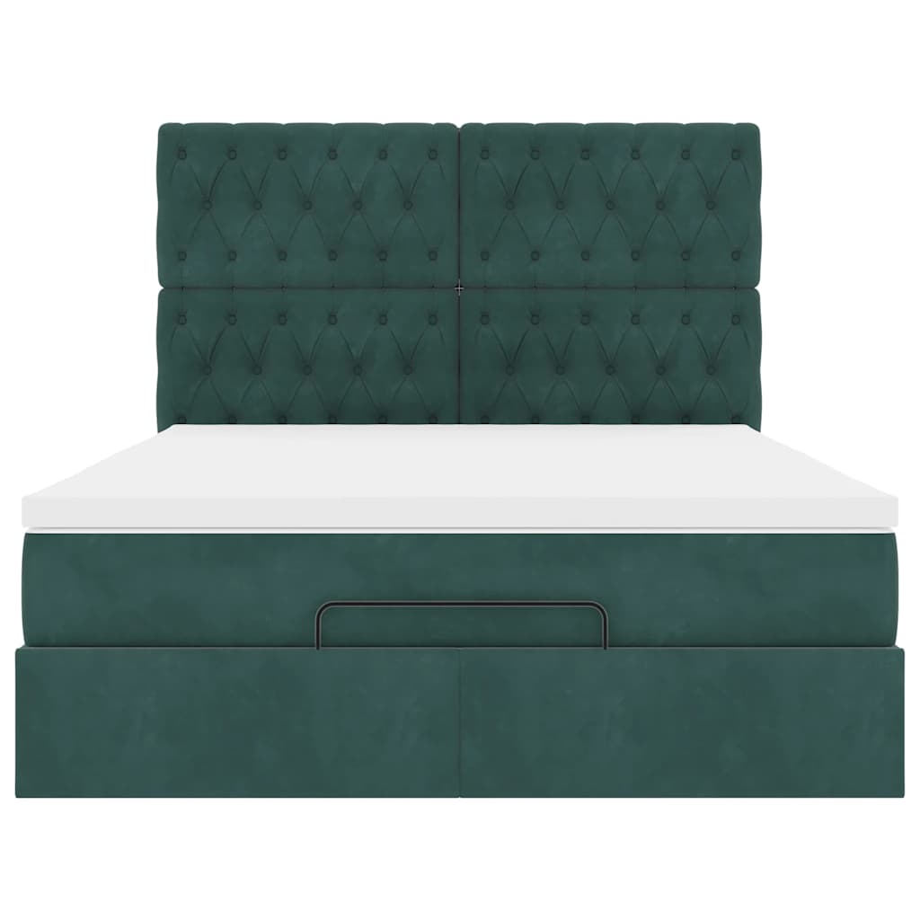 Cadre de lit ottoman avec matelas vert foncé 140x200 cm velours