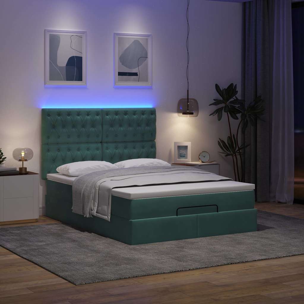 Cadre de lit ottoman avec matelas vert foncé 140x200 cm velours