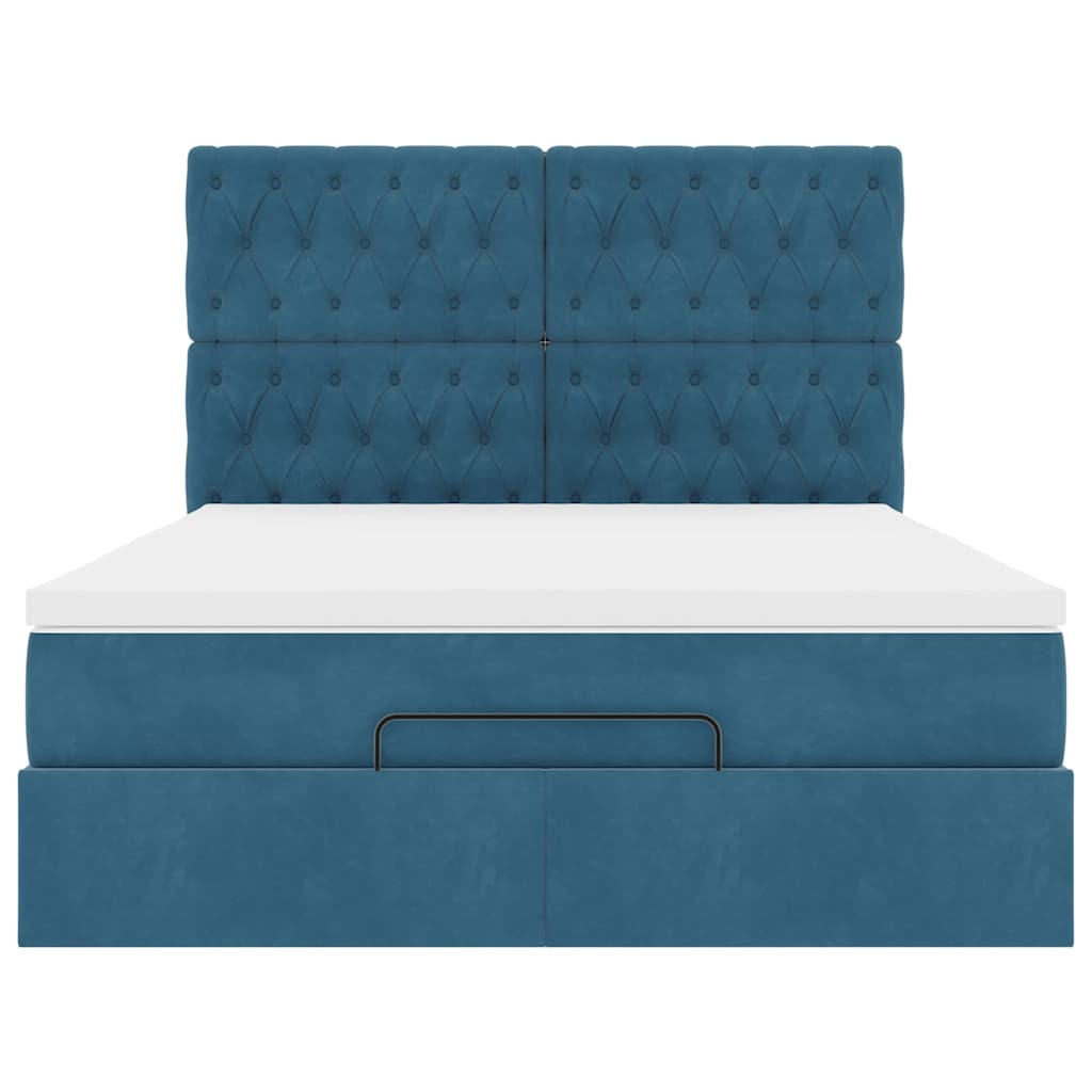 Cadre de lit ottoman avec matelas bleu foncé 140x200 cm velours