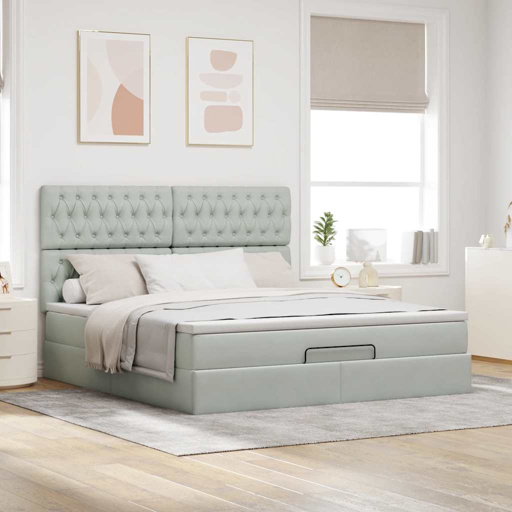 Cadre de lit ottoman et matelas gris clair 160x200cm velours