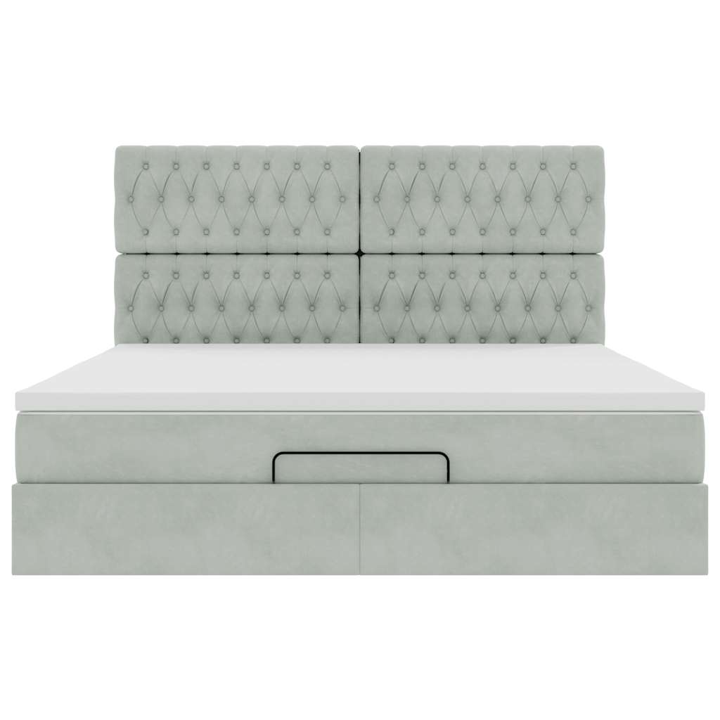 Cadre de lit ottoman et matelas gris clair 160x200cm velours