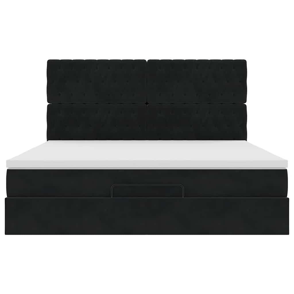 Cadre de lit ottoman avec matelas noir 160x200 cm velours