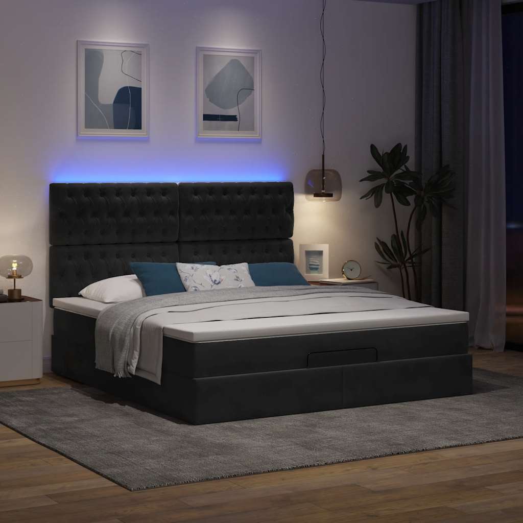 Cadre de lit ottoman avec matelas noir 160x200 cm velours