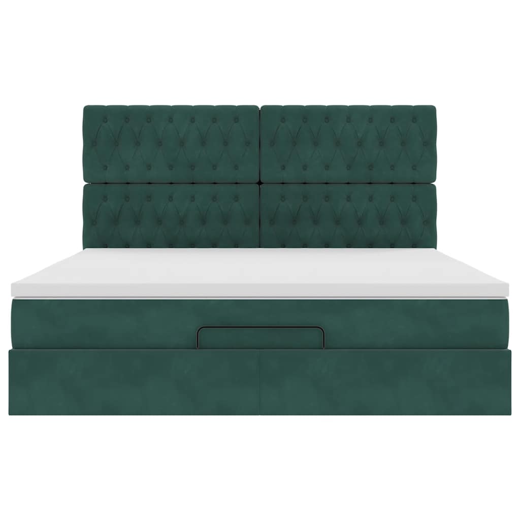 Cadre de lit ottoman avec matelas vert foncé 160x200 cm velours