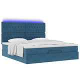 Cadre de lit ottoman avec matelas bleu foncé 160x200 cm velours