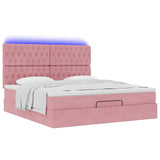 Cadre de lit ottoman avec matelas rose 160x200 cm velours