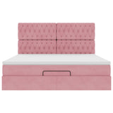 Cadre de lit ottoman avec matelas rose 160x200 cm velours