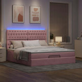 Cadre de lit ottoman avec matelas rose 160x200 cm velours