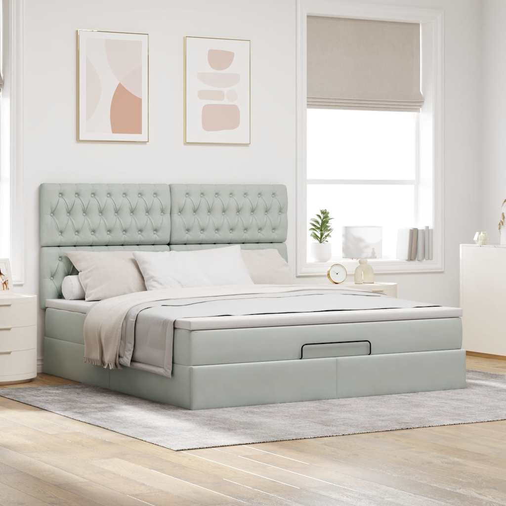 Cadre de lit ottoman et matelas gris clair 180x200cm velours