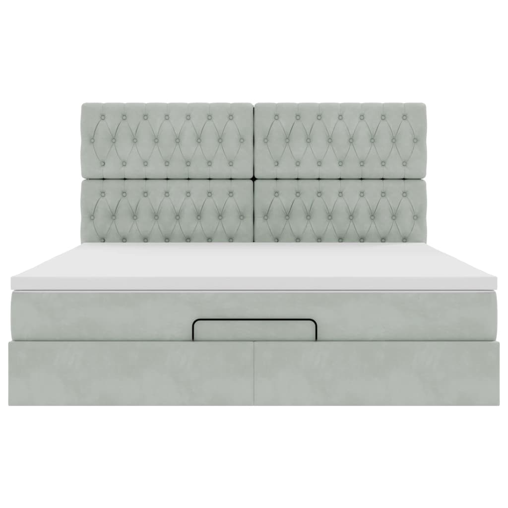 Cadre de lit ottoman et matelas gris clair 180x200cm velours