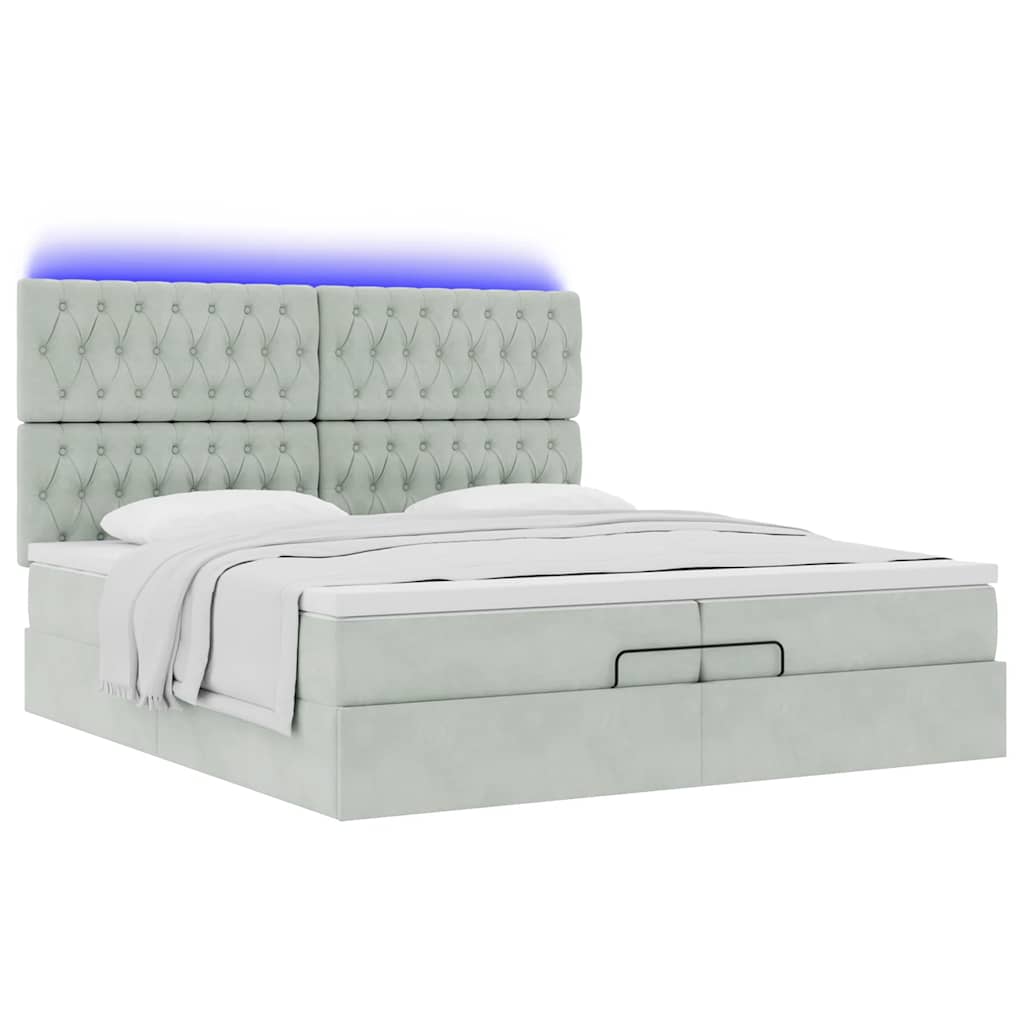 Cadre de lit ottoman avec matelas gris clair 200x200 cm velours