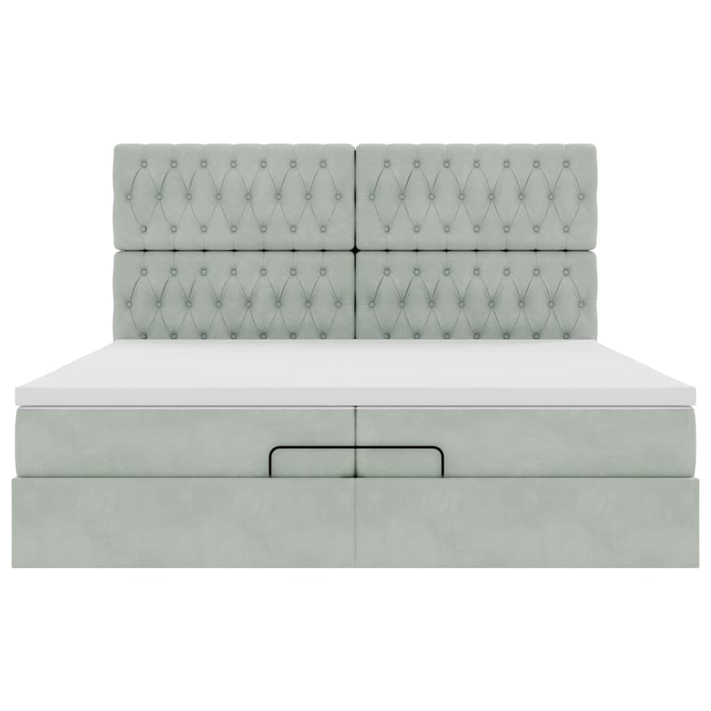 Cadre de lit ottoman avec matelas gris clair 200x200 cm velours