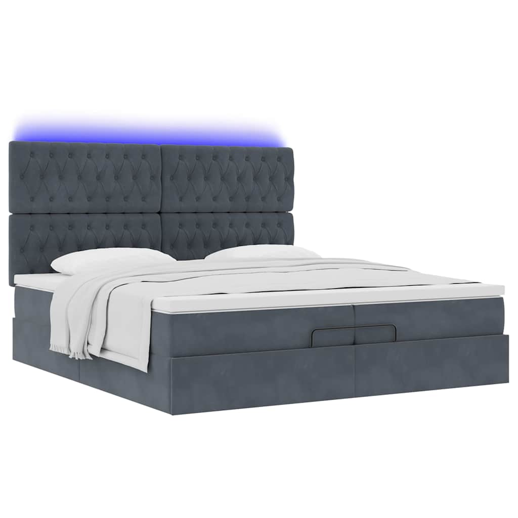 Cadre de lit ottoman avec matelas gris foncé 200x200 cm velours