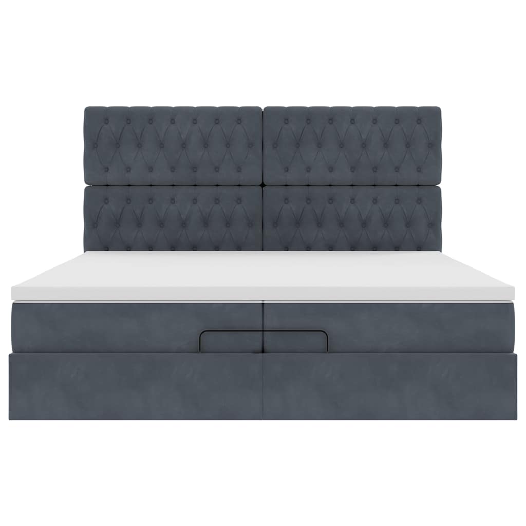 Cadre de lit ottoman avec matelas gris foncé 200x200 cm velours