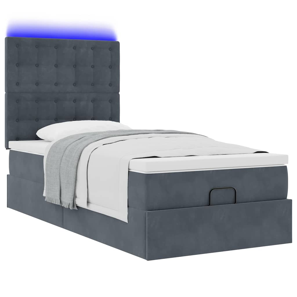 Ottoman bed frame with dark gray mattress 80x200 cm velvet