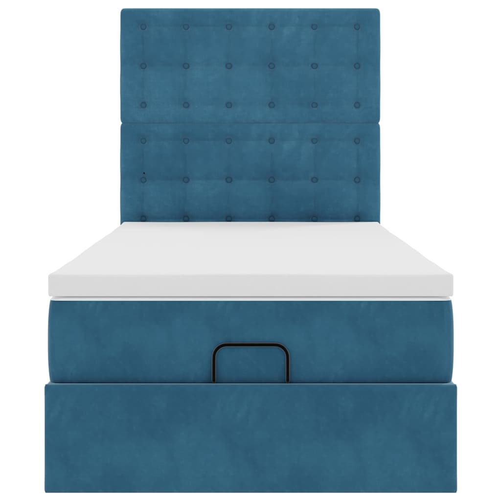 Cadre de lit ottoman avec matelas bleu foncé 80x200 cm velours