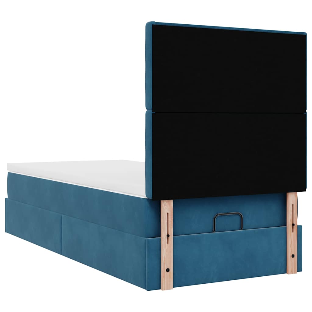 Cadre de lit ottoman avec matelas bleu foncé 80x200 cm velours