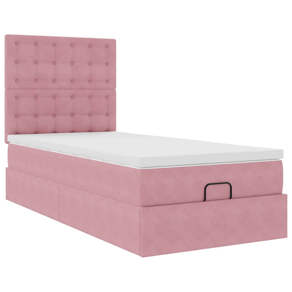 Cadre de lit ottoman avec matelas rose 80x200 cm velours