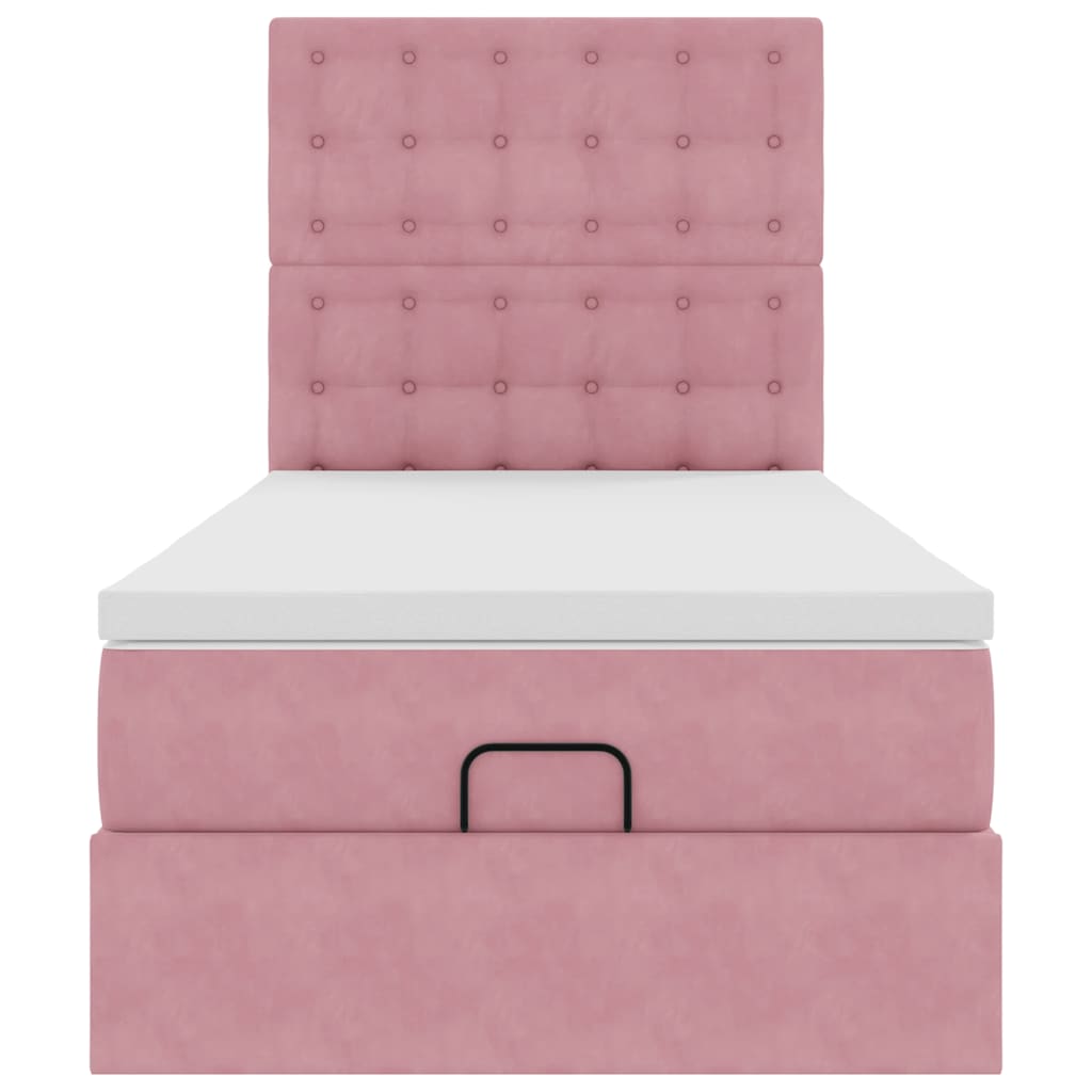 Cadre de lit ottoman avec matelas rose 80x200 cm velours