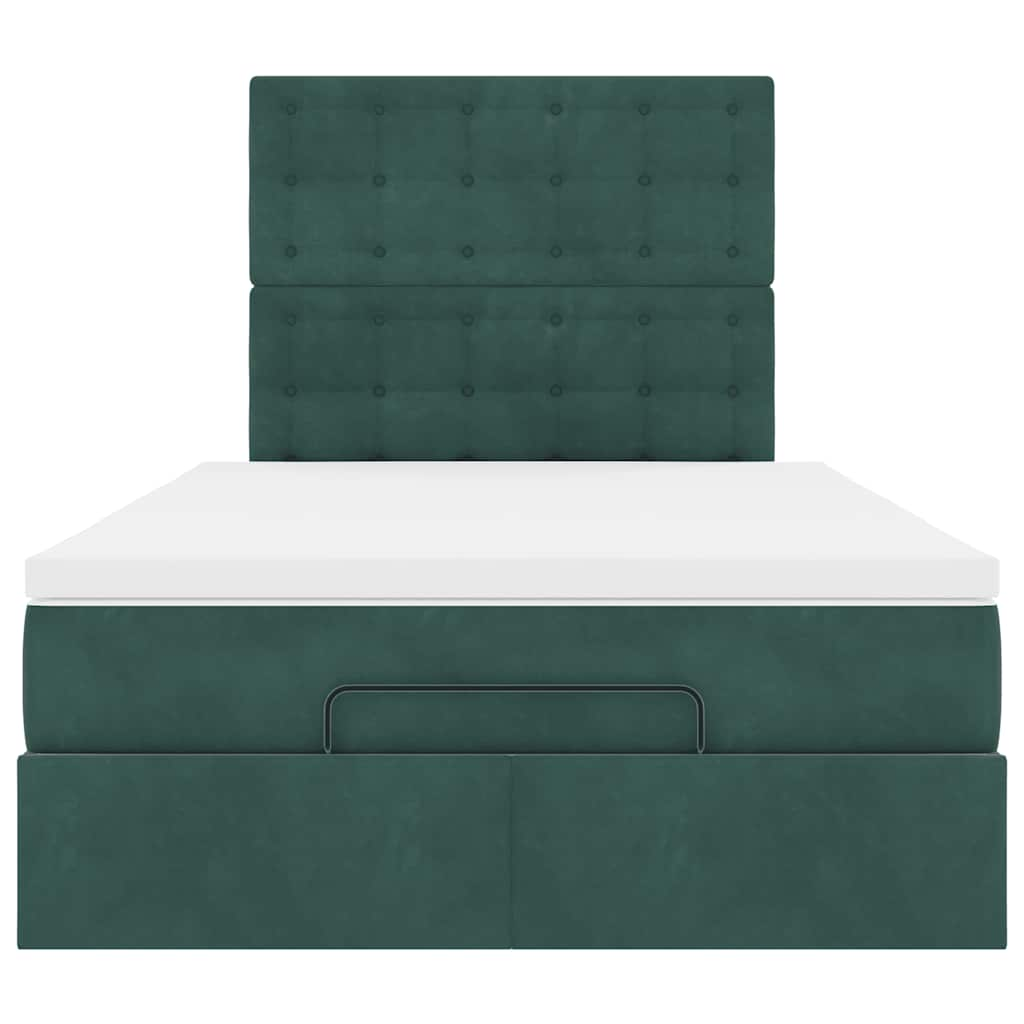 Cadre de lit ottoman avec matelas vert foncé 120x200 cm velours