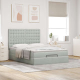 Cadre de lit ottoman et matelas gris clair 140x190 velours