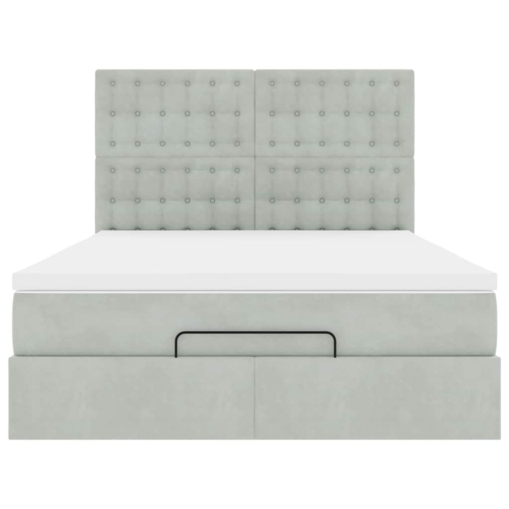 Cadre de lit ottoman et matelas gris clair 140x190 velours