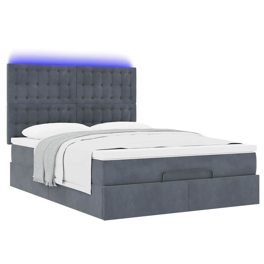 Cadre de lit ottoman avec matelas gris foncé 140x190 cm velours