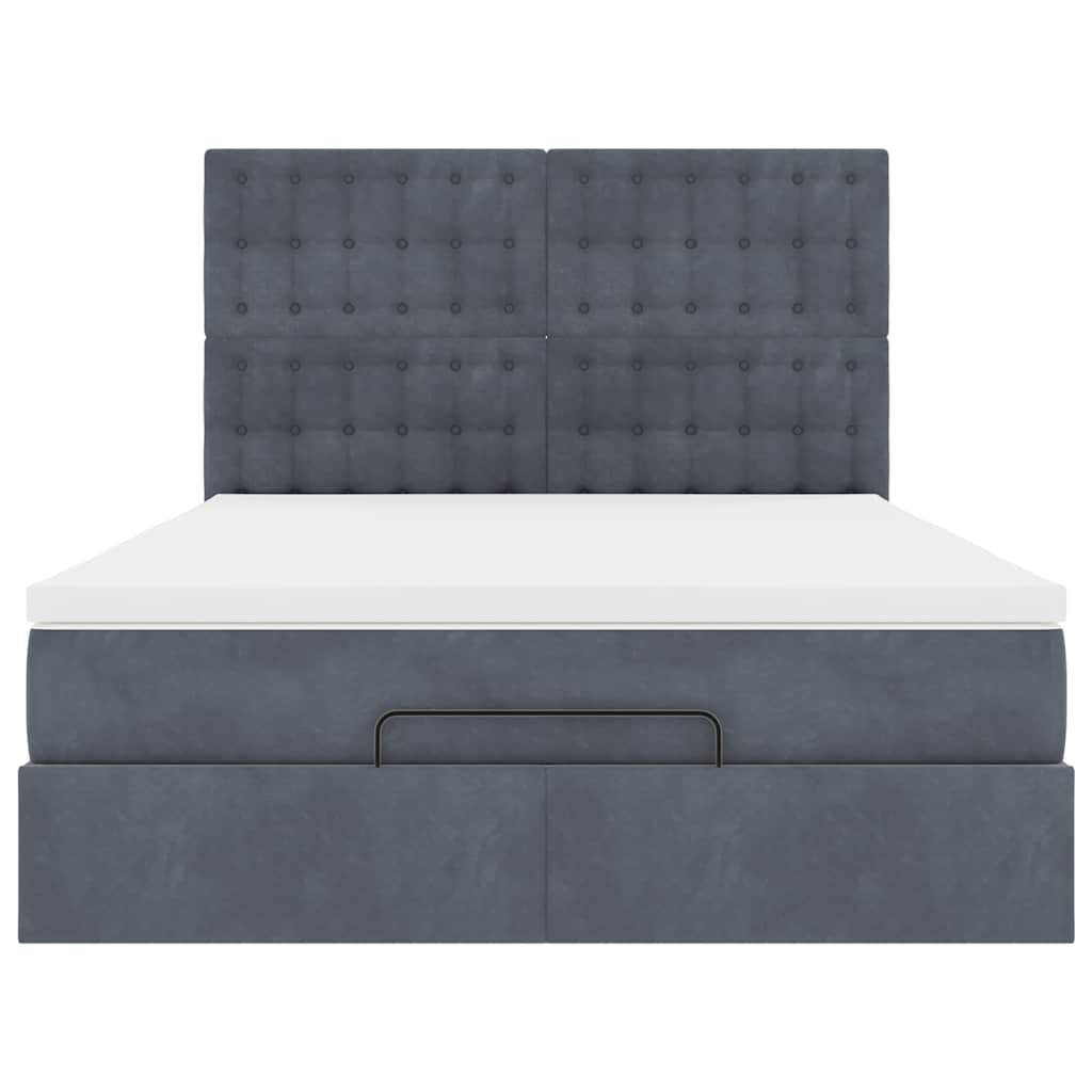 Cadre de lit ottoman avec matelas gris foncé 140x190 cm velours