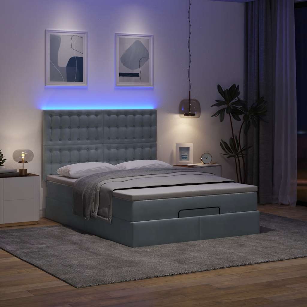 Cadre de lit ottoman avec matelas gris foncé 140x190 cm velours