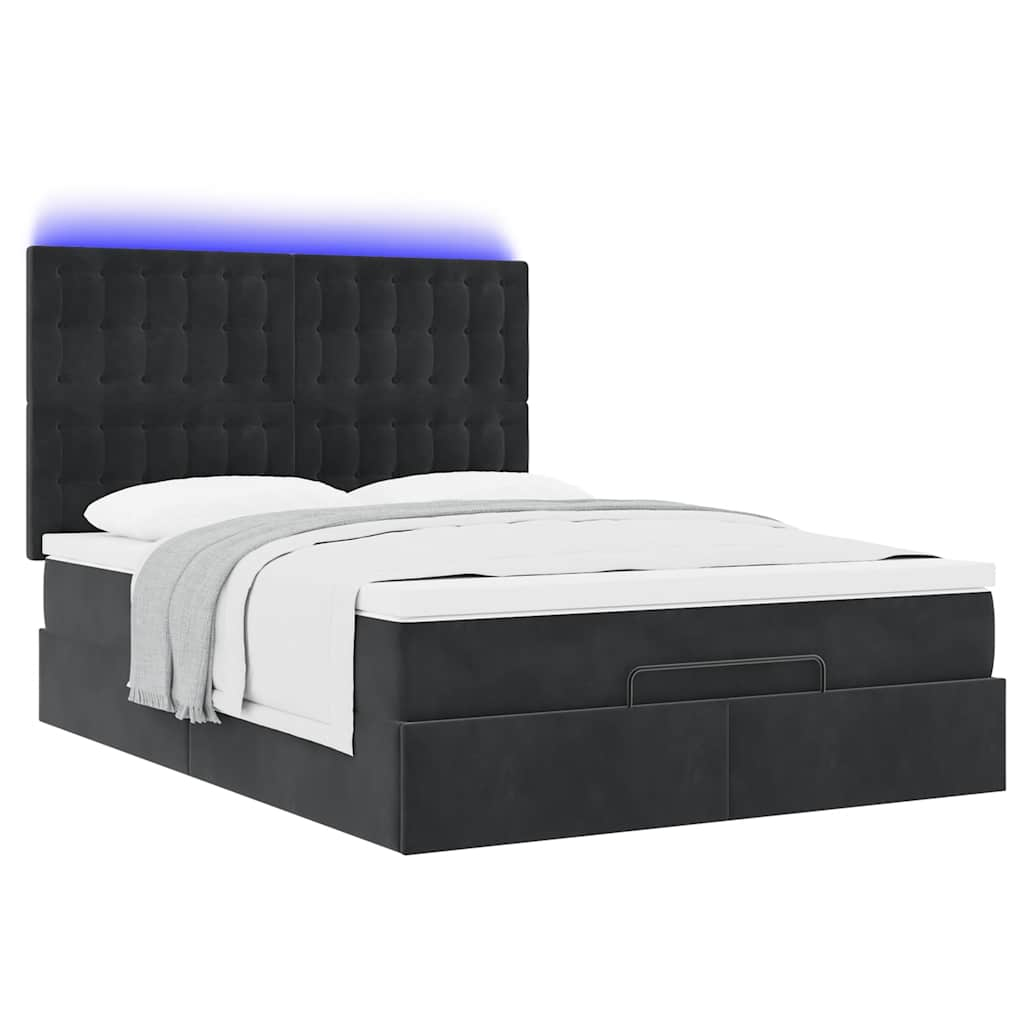 Cadre de lit ottoman avec matelas noir 140x190 cm velours