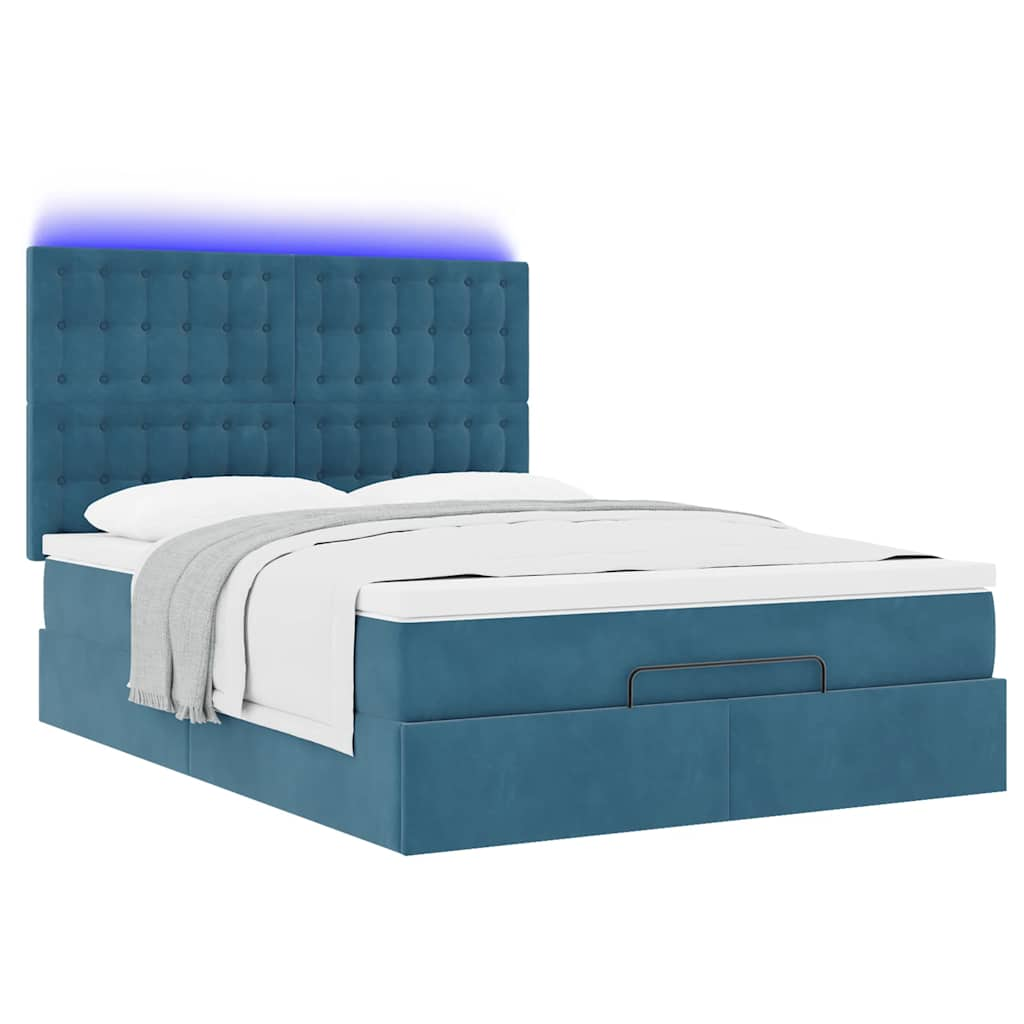 Cadre de lit ottoman avec matelas bleu foncé 140x190 cm velours