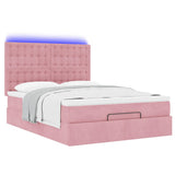 Cadre de lit ottoman avec matelas rose 140x190 cm velours