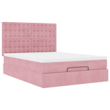 Cadre de lit ottoman avec matelas rose 140x190 cm velours