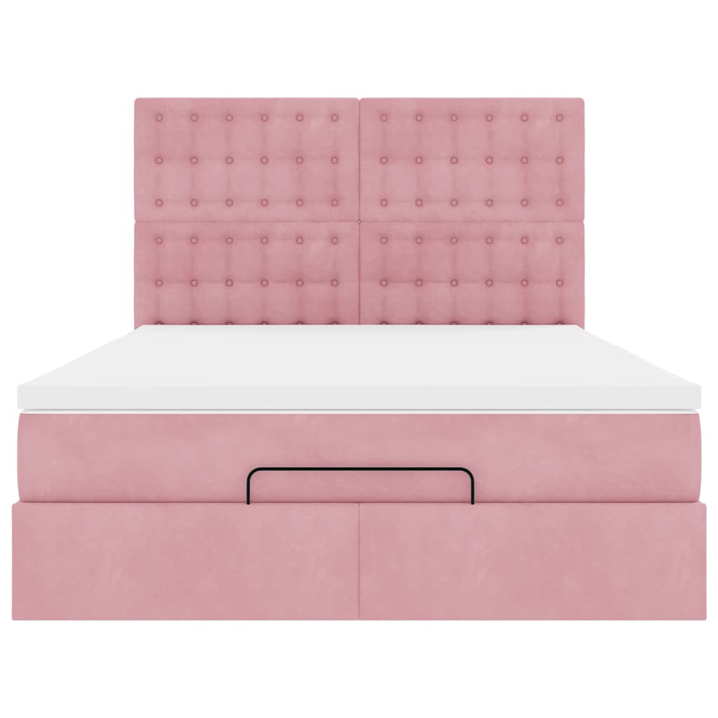 Cadre de lit ottoman avec matelas rose 140x190 cm velours