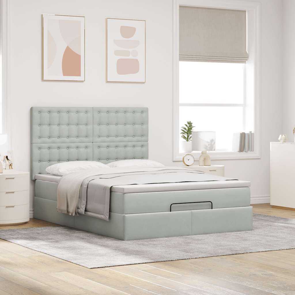 Cadre de lit ottoman avec matelas gris clair 140x200 cm velours