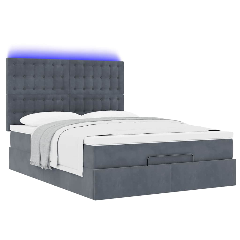 Cadre de lit ottoman avec matelas gris foncé 140x200 cm velours