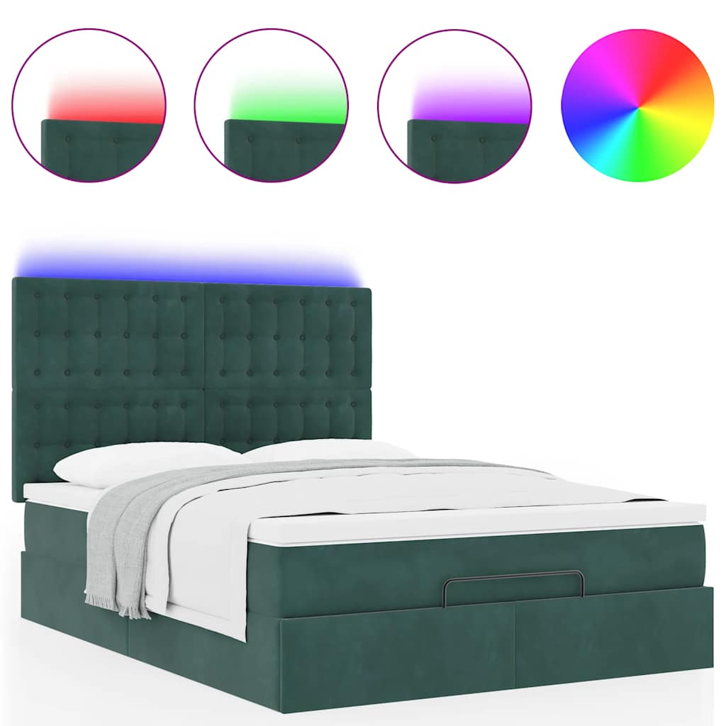 Cadre de lit ottoman avec matelas vert foncé 140x200 cm velours