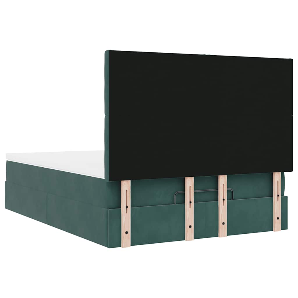 Cadre de lit ottoman avec matelas vert foncé 140x200 cm velours