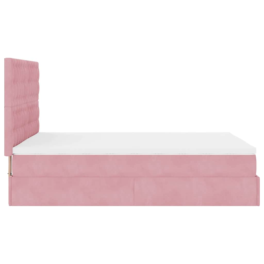 Cadre de lit ottoman avec matelas rose 140x200 cm velours