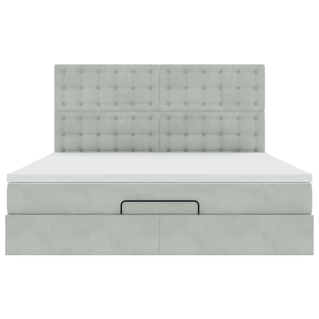 Cadre de lit ottoman et matelas gris clair 160x200cm velours