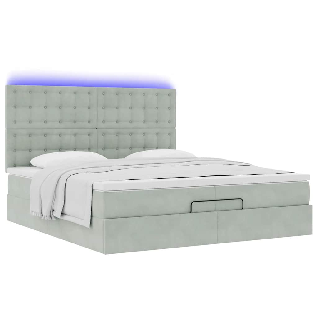 Cadre de lit ottoman avec matelas gris clair 200x200 cm velours