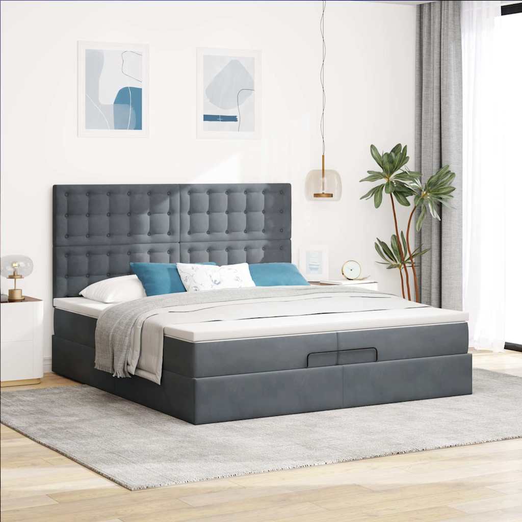 Cadre de lit ottoman avec matelas gris foncé 200x200 cm velours